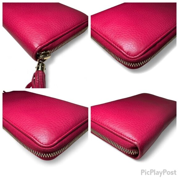 GUCCI Pebbled Leather Soho Zip Around Interlocking G Logo Long Wallet - Pink - Picture 11 of 16